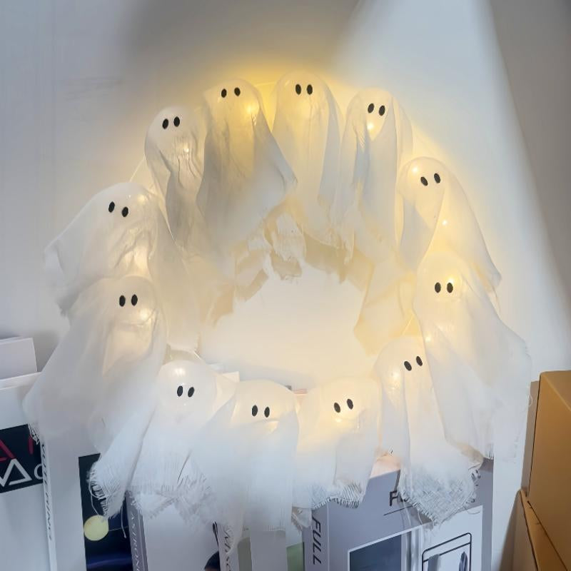 A Halloween Glowing Ghost Wreath, a Halloween Ghost Gang Knocking on the Door, a Cute yet Thrilling Halloween Home Door and Window Decoration Pendant, a Handicraft That Easily Creates a Halloween Atmosphere