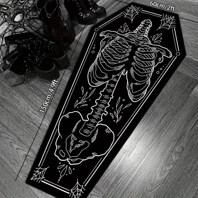 Halloween Home Decor Carpet, Skull Spider Print Coffin Shape Mat, Creative Unique Holiday Gift Rug, Soft Washable Floor Covering