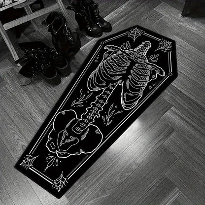 Halloween Home Decor Carpet, Skull Spider Print Coffin Shape Mat, Creative Unique Holiday Gift Rug, Soft Washable Floor Covering