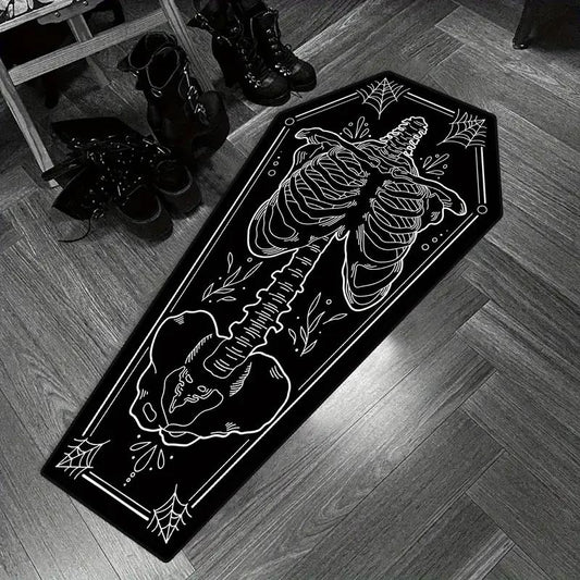 Halloween Home Decor Carpet, Skull Spider Print Coffin Shape Mat, Creative Unique Holiday Gift Rug, Soft Washable Floor Covering