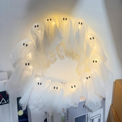 A Halloween Glowing Ghost Wreath, a Halloween Ghost Gang Knocking on the Door, a Cute yet Thrilling Halloween Home Door and Window Decoration Pendant, a Handicraft That Easily Creates a Halloween Atmosphere