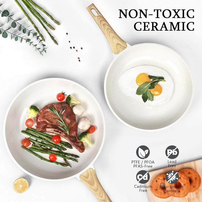 Ceramic Nonstick Frying Pan with Lid - 12" Non Stick Skillet Omelette Pans, Induction Compatible Chef Pan, & Pfoa-Free, Dishwasher Safe, Stay Cool Handles