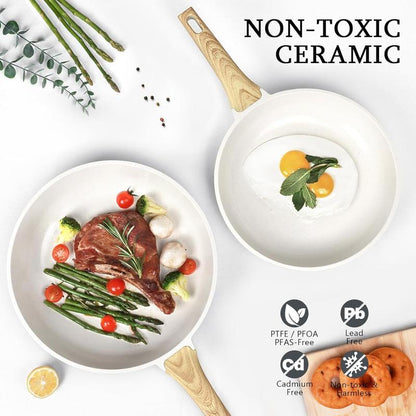 Ceramic Nonstick Frying Pan with Lid - 12" Non Stick Skillet Omelette Pans, Induction Compatible Chef Pan, & Pfoa-Free, Dishwasher Safe, Stay Cool Handles