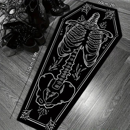 Halloween Home Decor Carpet, Skull Spider Print Coffin Shape Mat, Creative Unique Holiday Gift Rug, Soft Washable Floor Covering