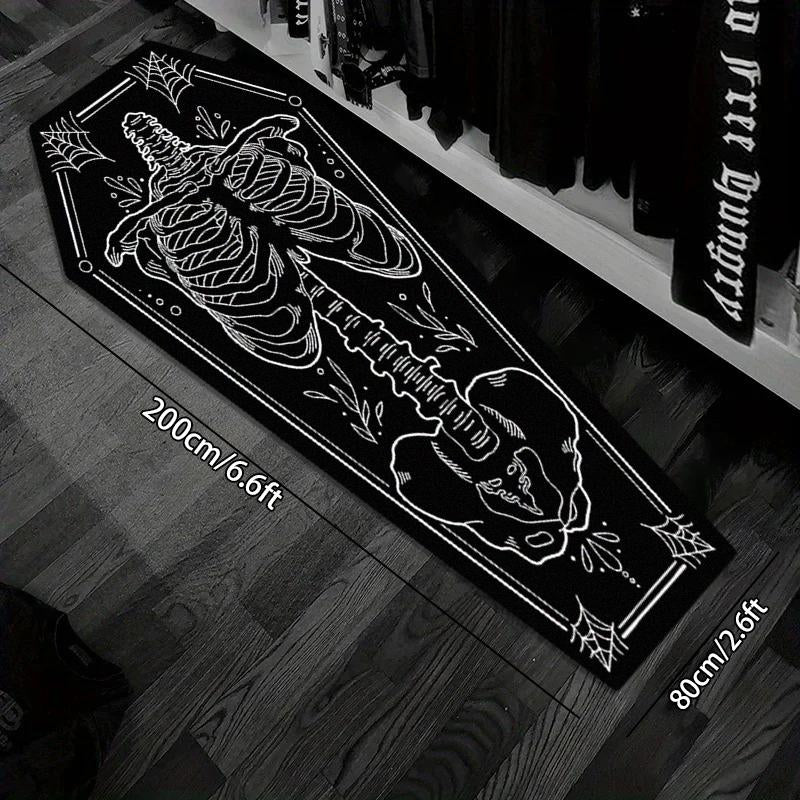 Halloween Home Decor Carpet, Skull Spider Print Coffin Shape Mat, Creative Unique Holiday Gift Rug, Soft Washable Floor Covering
