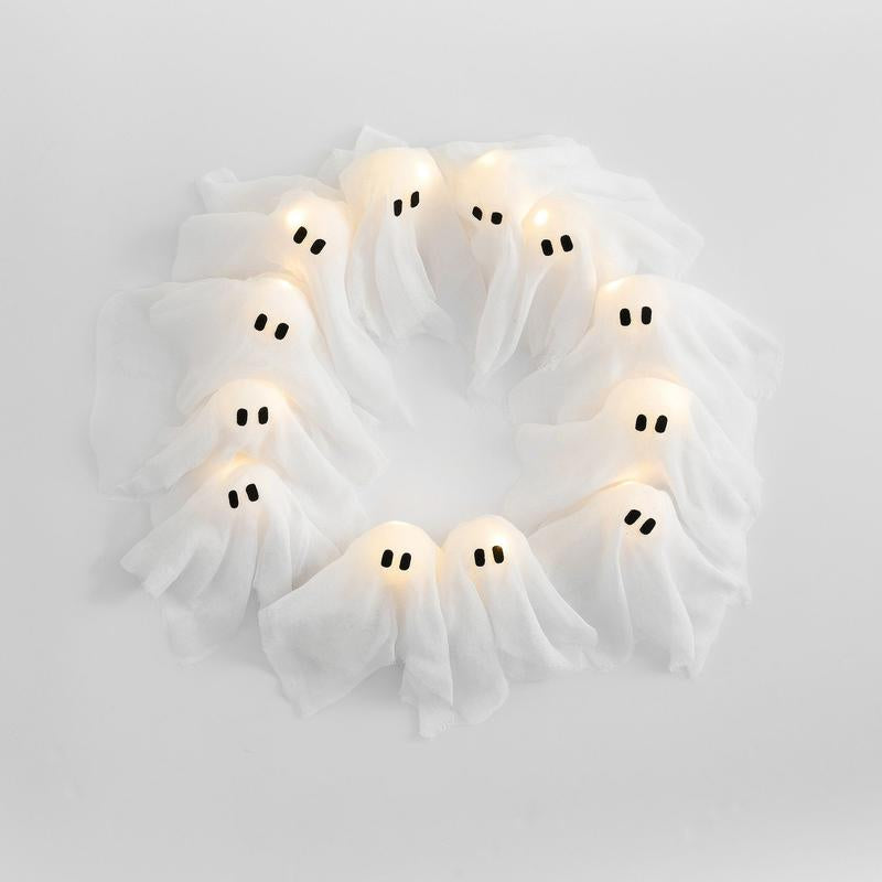 A Halloween Glowing Ghost Wreath, a Halloween Ghost Gang Knocking on the Door, a Cute yet Thrilling Halloween Home Door and Window Decoration Pendant, a Handicraft That Easily Creates a Halloween Atmosphere
