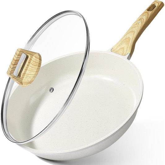 Ceramic Nonstick Frying Pan with Lid - 12" Non Stick Skillet Omelette Pans, Induction Compatible Chef Pan, & Pfoa-Free, Dishwasher Safe, Stay Cool Handles