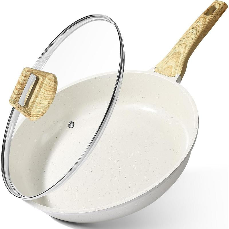 Ceramic Nonstick Frying Pan with Lid - 12" Non Stick Skillet Omelette Pans, Induction Compatible Chef Pan, & Pfoa-Free, Dishwasher Safe, Stay Cool Handles
