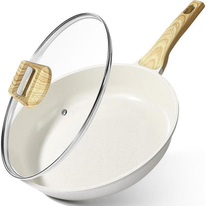 Ceramic Nonstick Frying Pan with Lid - 12" Non Stick Skillet Omelette Pans, Induction Compatible Chef Pan, & Pfoa-Free, Dishwasher Safe, Stay Cool Handles